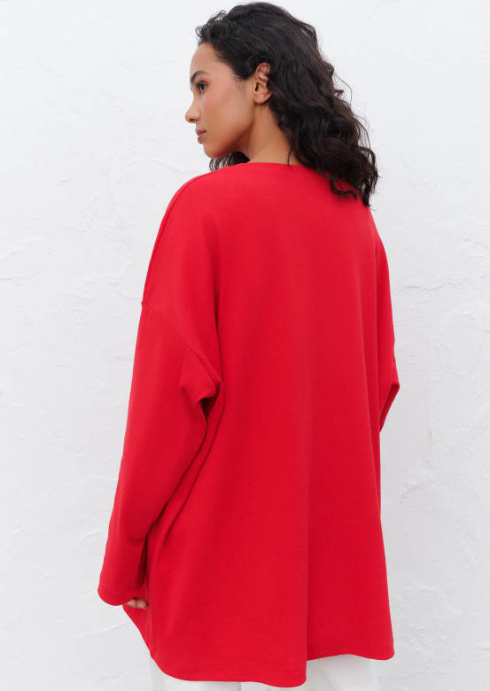 Red colour mega oversize ribana long sleeve